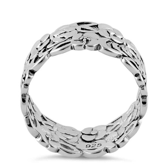 Sterling Silver Floral Band Ring New - Picture 3 of 4